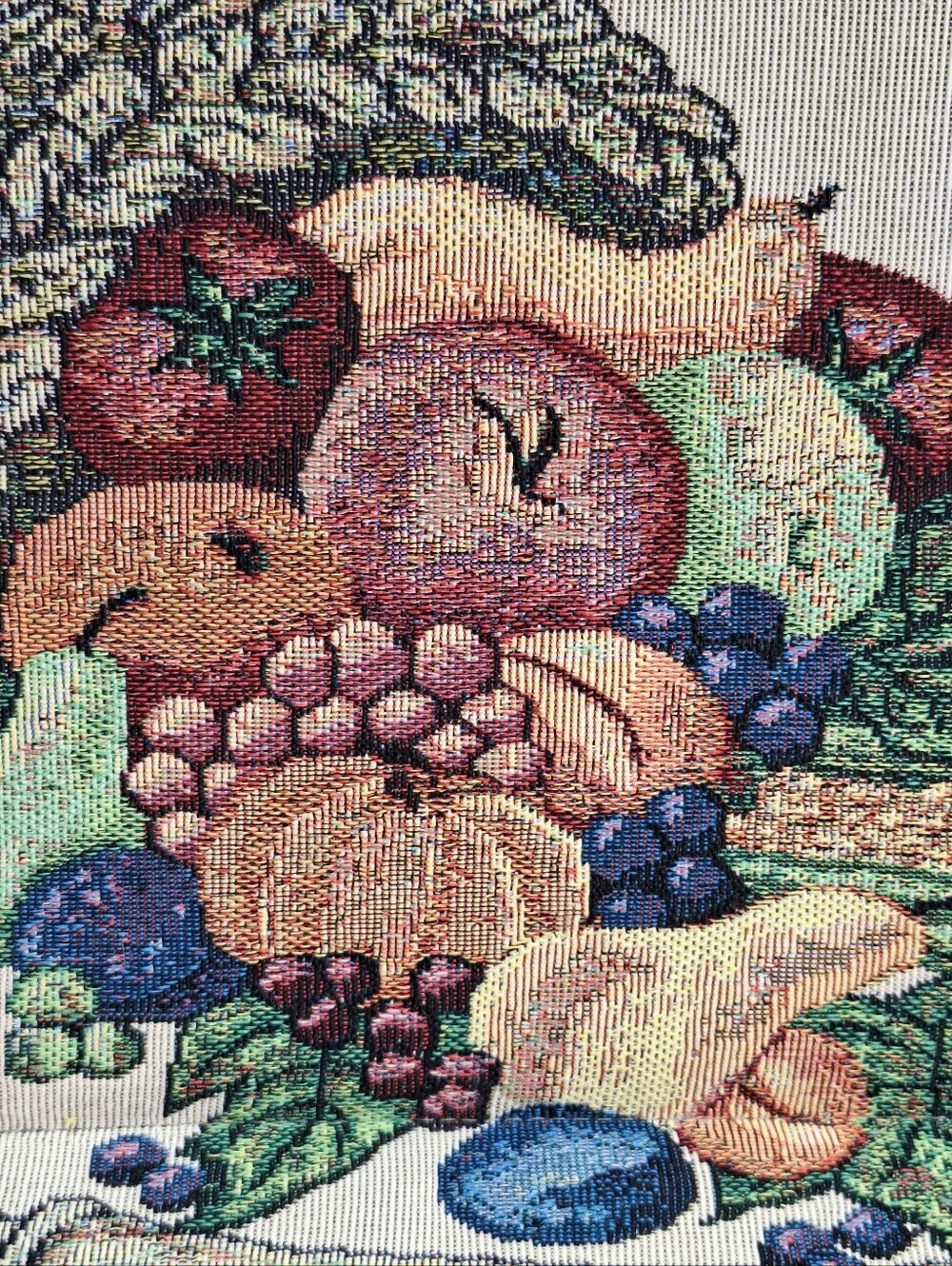 Fall Harvest Woven Tapestry Plaid Tray Bread Basket Cornucopia Fruit Decor 15x10